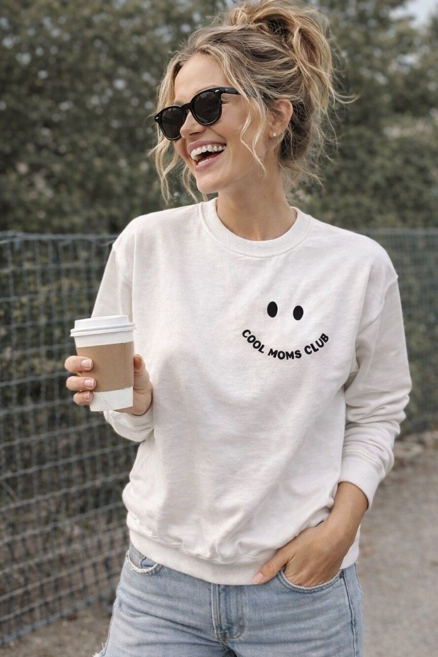 Cool Mom Club Mama Mom Bruh White Graphic Sweatshirt Pullover Size L